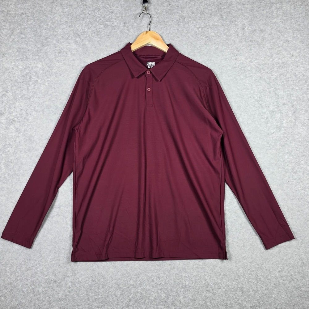 Under 5'10‎ Rugby Polo Shirt Mens Size Large Burgundy Performance L/S Pique NEW
